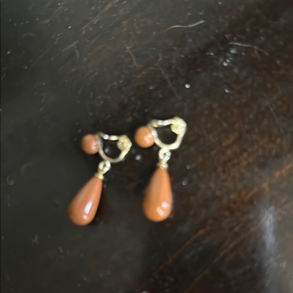 Gold and Brown Teardrop Earrings - Picture 2 of 2